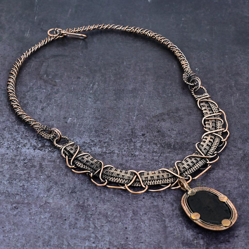 Black Tourmaline Handmade Copper Wire Wrap Jewelry Necklace 18" Z5v10