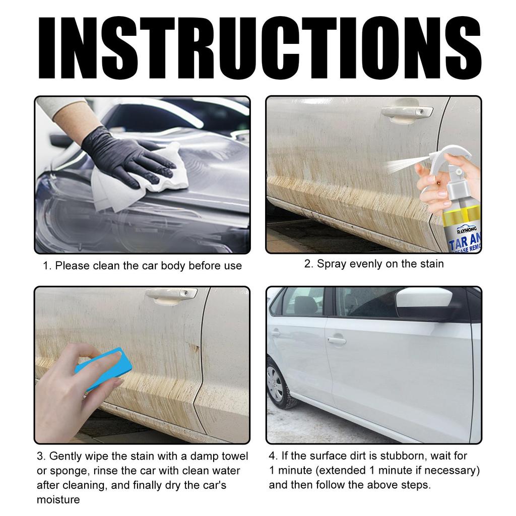 Rayhong car degreasing cleaner, body oil, asphalt tar remover, outdoor tree sap, insect stains, body dirt cleaning and maintenance solution 100ml