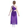Girls Lyrical Dance Dress - Shiny Rhinestones One Shoulder Sleeveless Cutout with High-Low Flowy Mesh Skirt