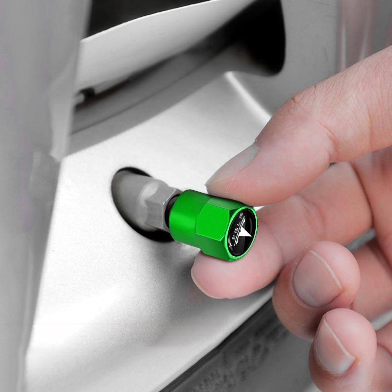 4Pcs Metal Car Logo Wheel Tire Hex Valve Caps Stem Case Covers For Tesla Model S Model X Model Y Cybertruck Model 3 Model Y