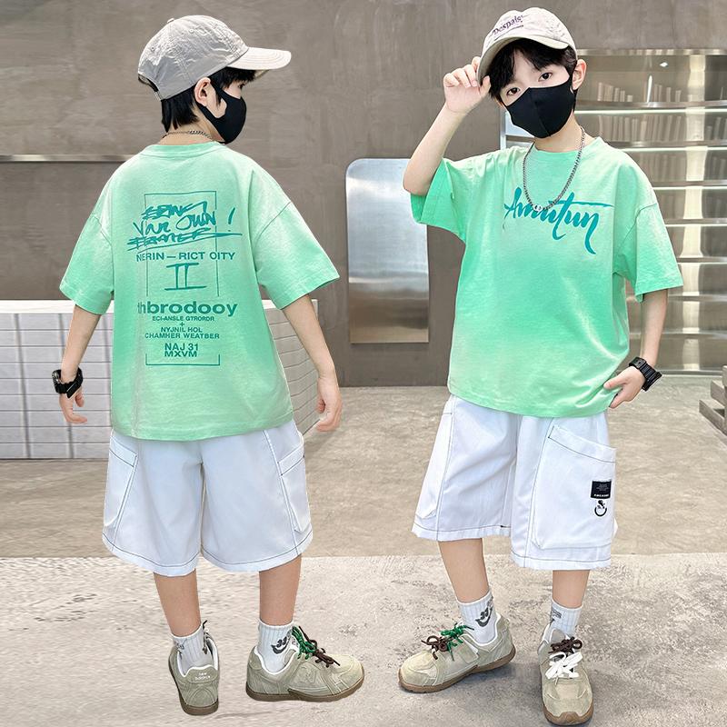 Boys' Summer Outfit Set 2026 New Trendy Children's Summer Tie Dye Gradient Short Sleeved Two-piece Set for Boys' Handsome Children's Clothing