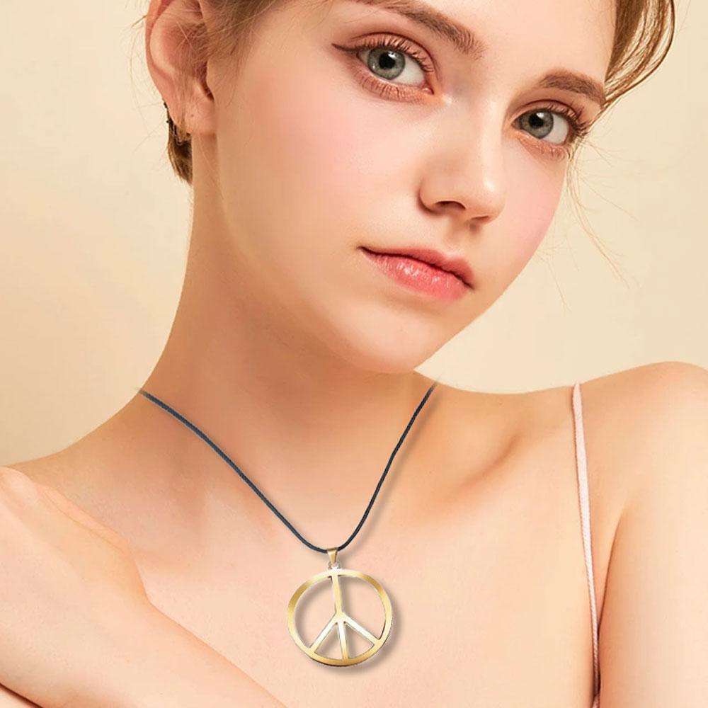 YILUOCD Black Leather Peace Sign Symbol Pendant Necklace Stainless Steel Punk Peaceful Chain Necklaces for Women Jewelry