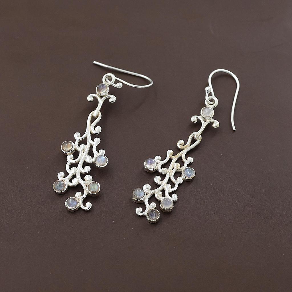 Natural Moonstone Silver Earring, June Birthstone Earring, 925 Sterling Silver Handmade Jewelry, Silver Dangle Earring, Gift For Her Ar6671