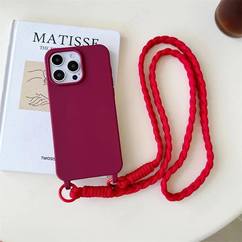 Crossbody Lanyard Handyhülle Für iPhone 16 15 14 12 13 11 Pro Max Plus Süßigkeitenfarbe Silikon Weiche TPU Rückseite