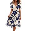 Women's Casual V Neck Short Sleeve Floral Print Dress Vintage Style Midi Length Lightweight Fabric Summer Dress