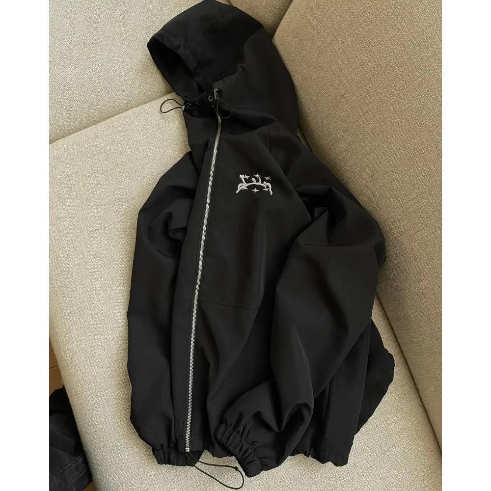 ZYLLO Streetwear Y2k Track Jacket Retro Classic Print Windbreaker Zip Sweatshirt Hoodie Fashion Harajuku Bomber Jacket Tops Unisex