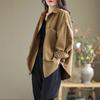 Coat for Women Cotton Oversize Shirt Jacket Solid Color Button Loose Casual Tops Casual Blouse Jacket