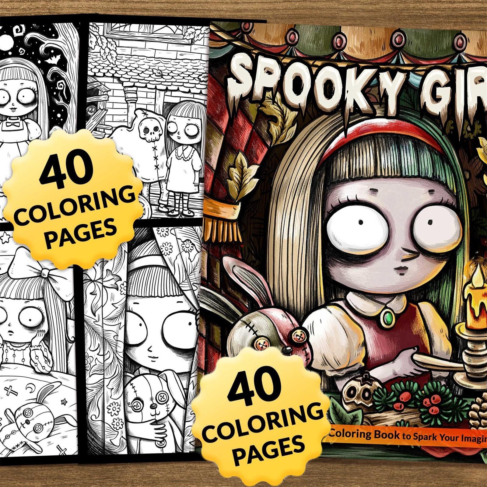 

Halloween Ghost Girl Coloring Book,100 Halloween Coloring Pages Included Spooky Town,Spooky Girl,Creepy Dolls Coloring Books One Size