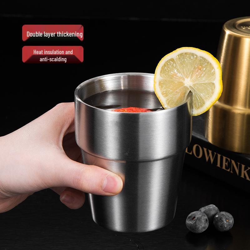 Korean Industrial Style 304 Stainless Steel Double-Walled Gold Beer Mug and Tea Cup
