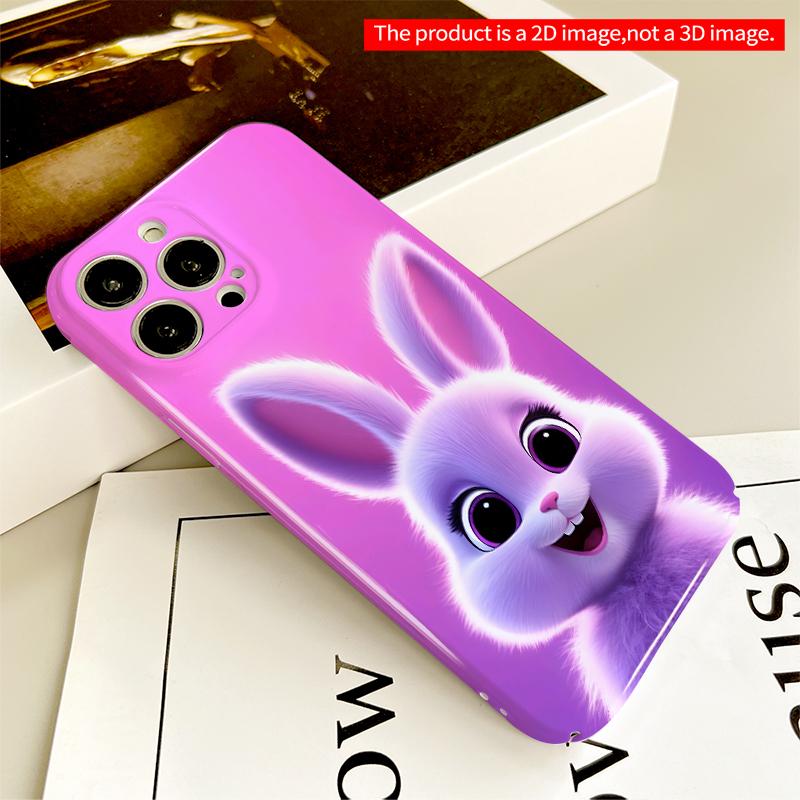 2DFlat Purple Bunny Smile Phone Case All Inclusive Film Hard iPhone Case, Compatible with iPhone 18 Pro Max 17 16 15 14 13 12 11