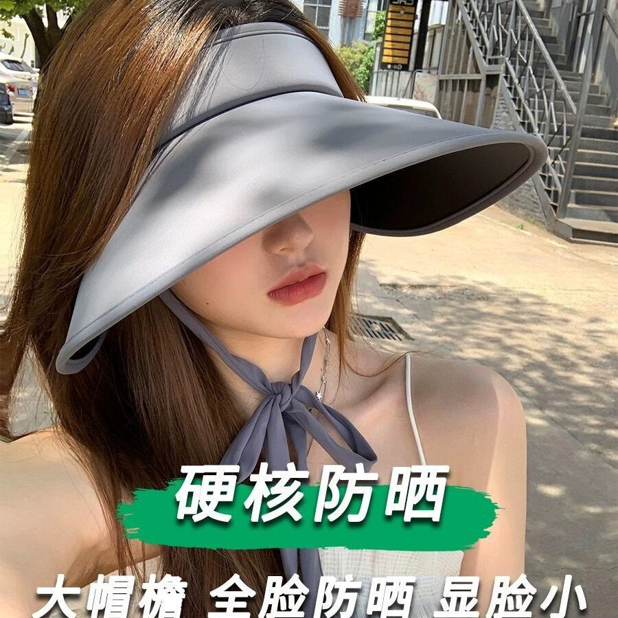 Empty Top Hat Ice Silk Sunscreen Hat Women'S Summer Uv Protection Large Brim Wide Cover Full Face Foldable Sun Hat