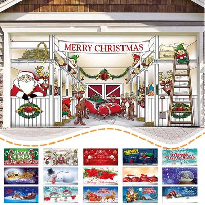 5 x 7 pies Feliz Navidad Banner de vacaciones cubierta de puerta de garaje murales invierno muñeco de nieve Santa al aire libre cubierta de puerta grande decoración interior al aire libre