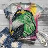 Women's T-shirt Short Sleeve Summer Everyday Animation Horse Digital 3D Print Sexy Diagonal Collar Top Loose Female Pullover