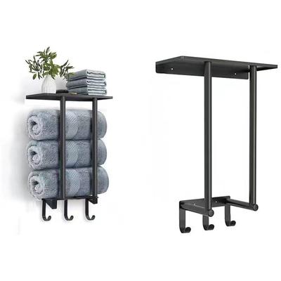 No Punch Bath Towel Rack Bathroom Towel Organizer Multifunctional Metal Hanging Rack Iron Shelves