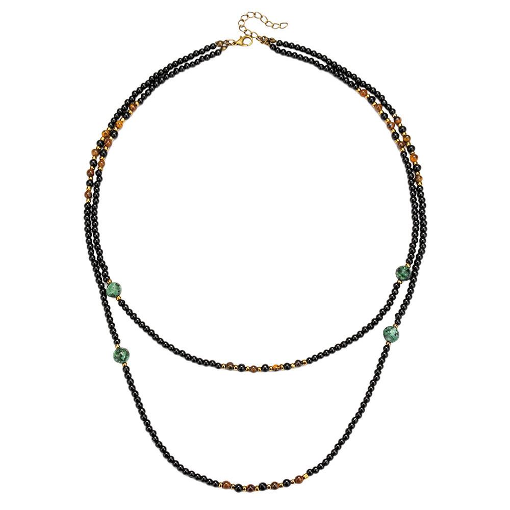 Double Layer Necklace With Black Agate Beads For Men And Women