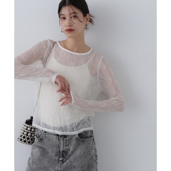 Natural Beauty Sheer Flower [N Basic] Top, Women's, Off-White