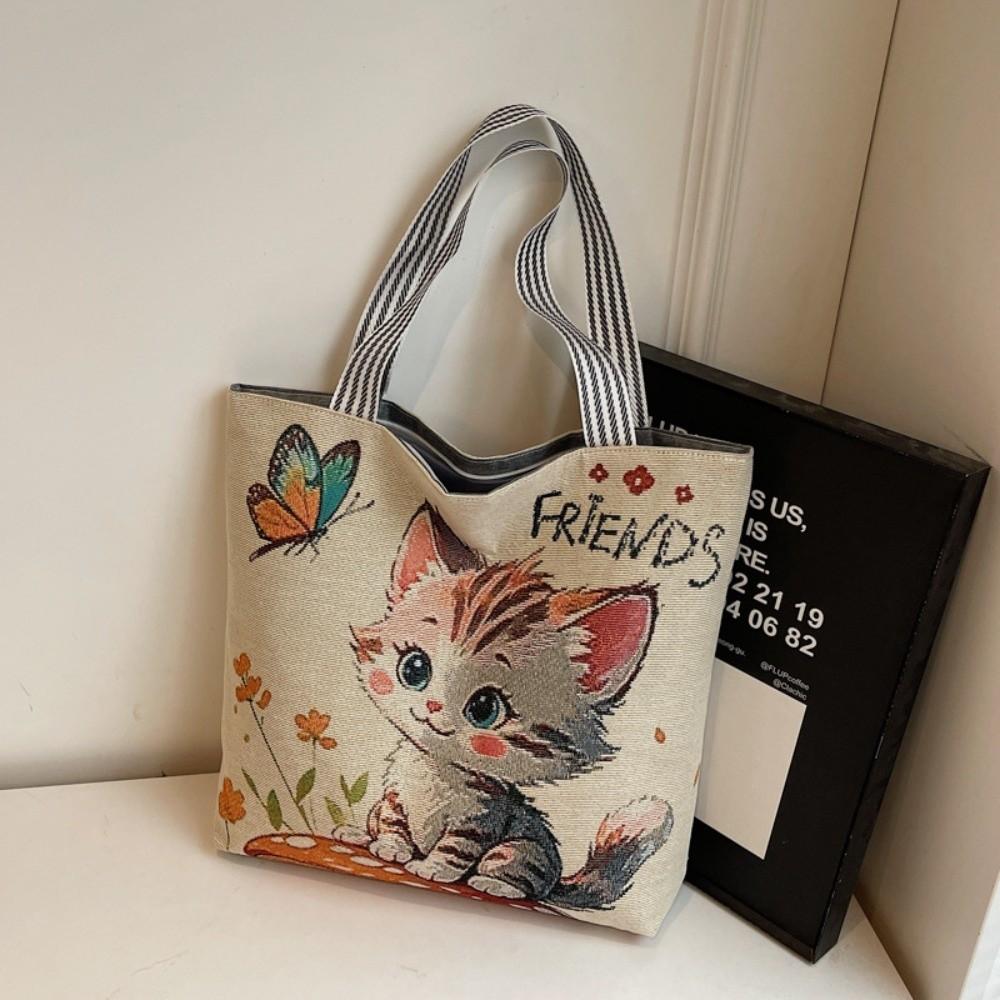 Cute Cartoon Print Single Shoulder Bag Large Capacity Street Style Tote Bag Canvas Bag Students