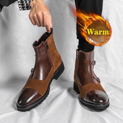Fashion Winter Warm Luxury Designer Brand Patchwork Mens Leather Dress Office Shoes for Men Fashion Chelsea Casual Ankle Boots Footwear