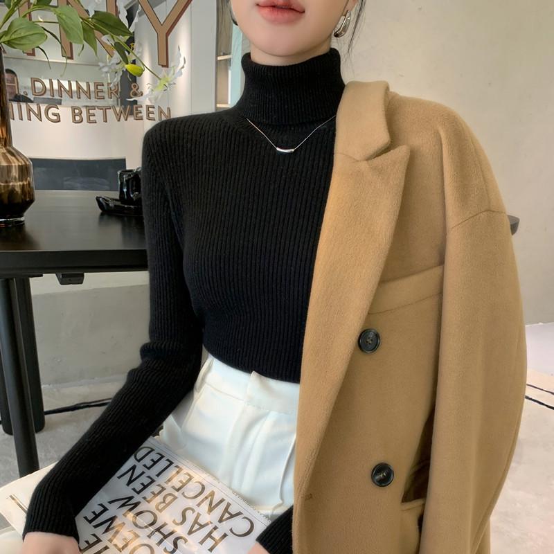 Elegant Women's High-Neck Sweater for Autumn/Winter 2026 - Slim Fit, Thick Knit, Show Thin Base Layer