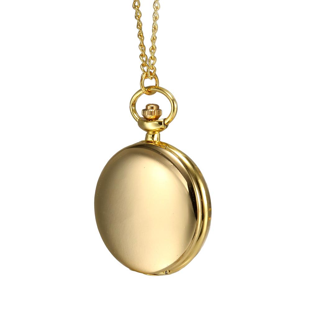 1PC Vintage New Fashion Men Women Quartz Pocket Watch Golden Polished Surface Case with Chain Necklace Jewelry Birthday Gifts