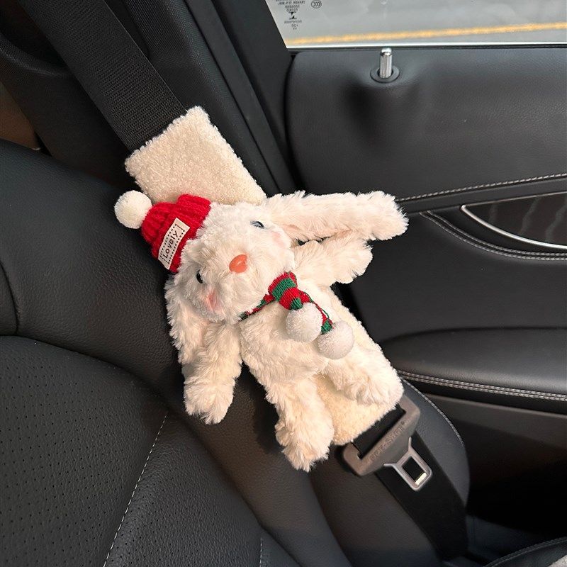 

Rabbit Car Seatbelt Shoulder Pad Anti-Neck Strain Protective Cover Car Decoration Cute Plush for Girls Car Interior Pendant/Keychain Winter Red Bunny
