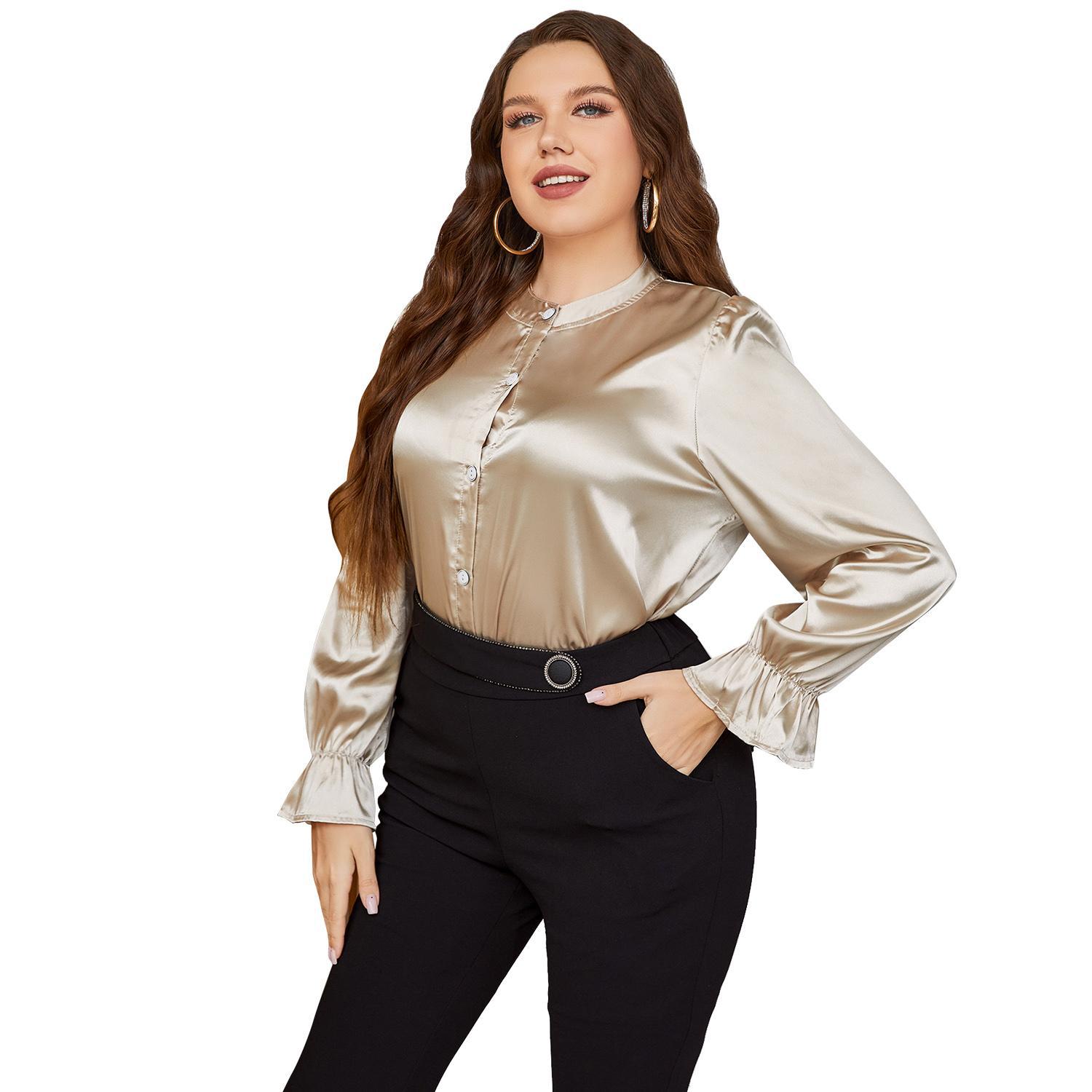 

Женская свободная рубашка с длинным рукавом больших размеров 4XL золотистый