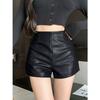 Damshorts med hög midja i konstläder Enfärgade Casual Cargo Hotpants Streetwear