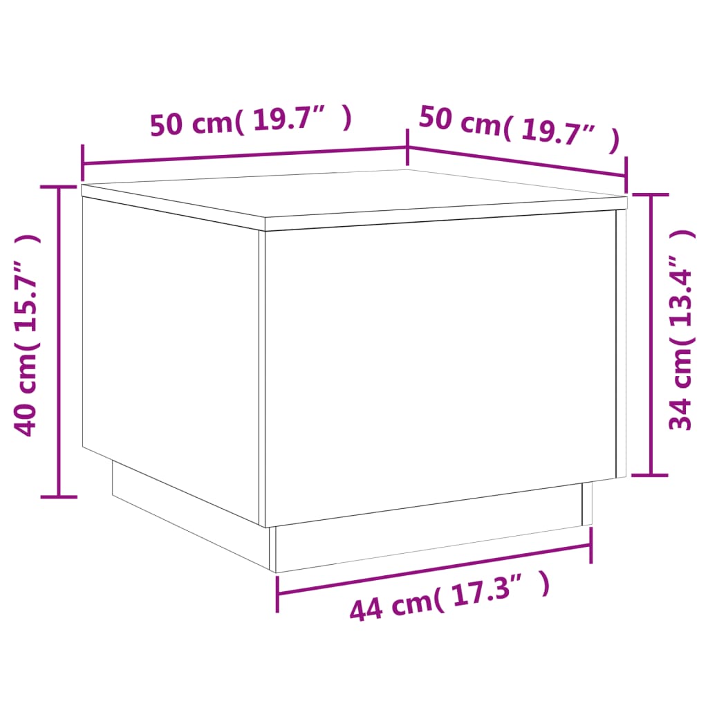 Coffee Table with LED Lights Smoked Oak 50 X 50 X 40 Cm