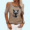 Women Fashion Off Shoulder Top Casual O Neck Summer Tee Shirt Print Loose Short Sleeve T-shirt