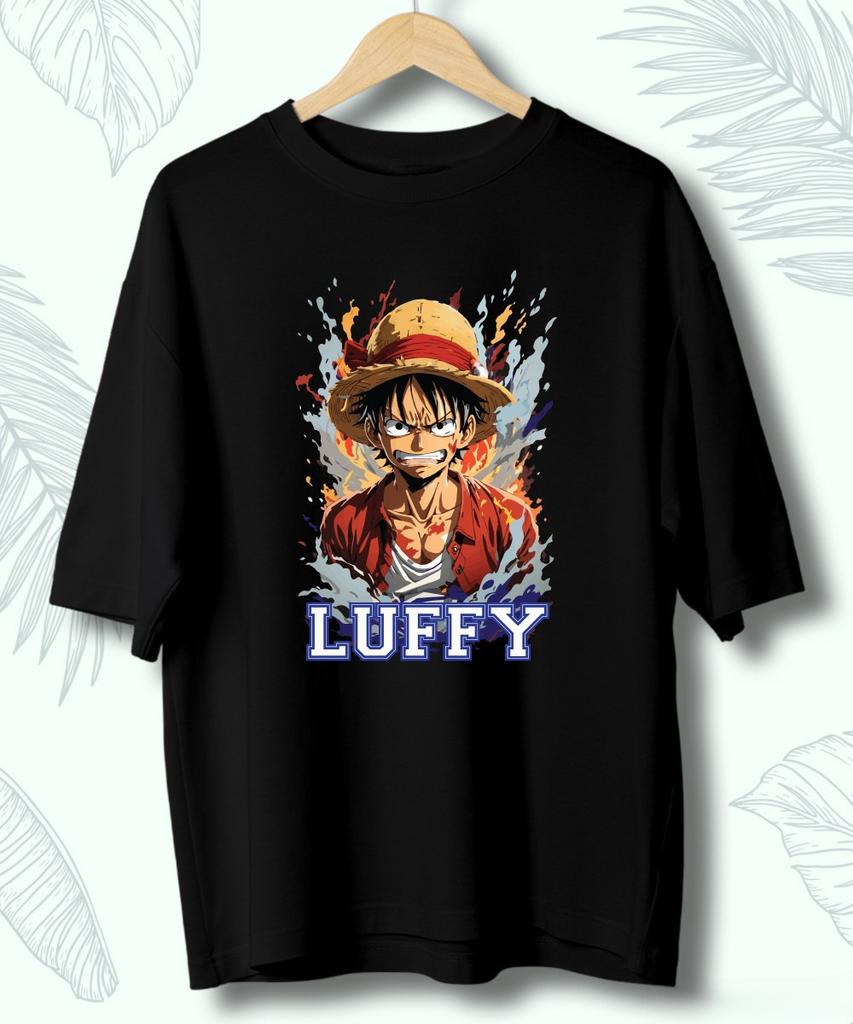 2026 Summer New 100purecotton One Piece Luffy Image Anime Character Pattern Loose Leisure Short Sleeve Tshirt Round Neck Shirt