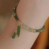 Handmade Green Bamboo Joint Beaded Bracelet With Leaf Tassel And Flower Charm For Women Party Jewelry Gift