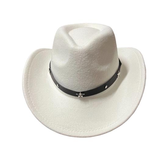 Western Cowboy Hat for Women Men Wide Brim Beach Cowgirls Hat Rolled-Up Felt Fedora Hat with Star Band