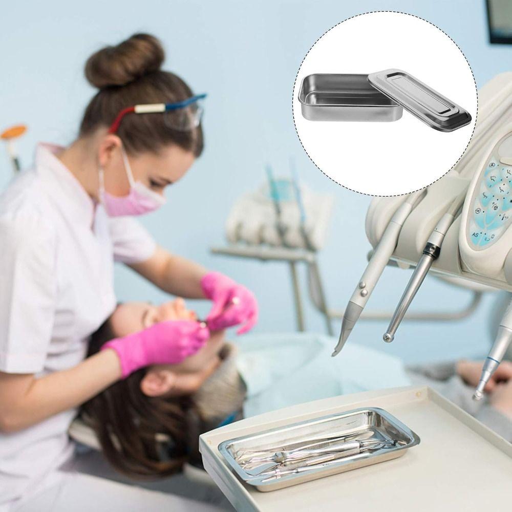 New Stainless Steel Dental Instruments Tray With Lid Silver Storage Box Rectangular Disinfection Box