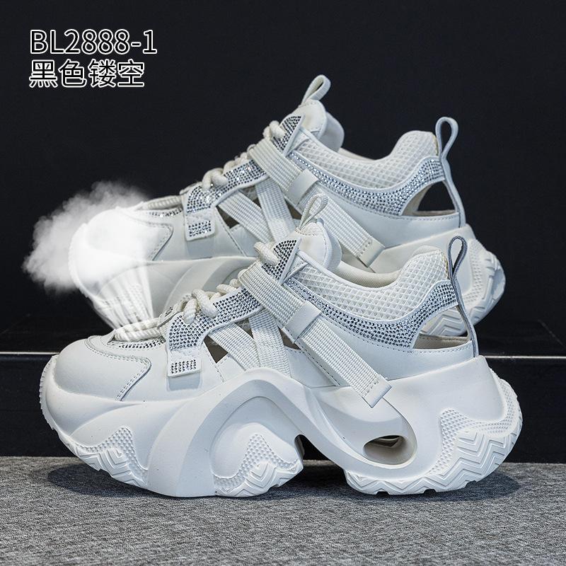 Thick-soled hollow dad shoes summer new leather breathable small thin mesh casual sneakers