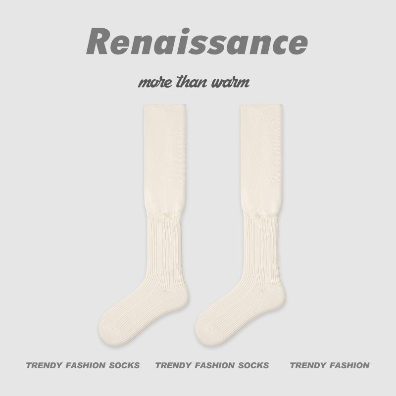 Renaissance Women's Thigh-High Slouch Socks - Boneless, Solid Color, Versatile Cotton for Autumn & Winter