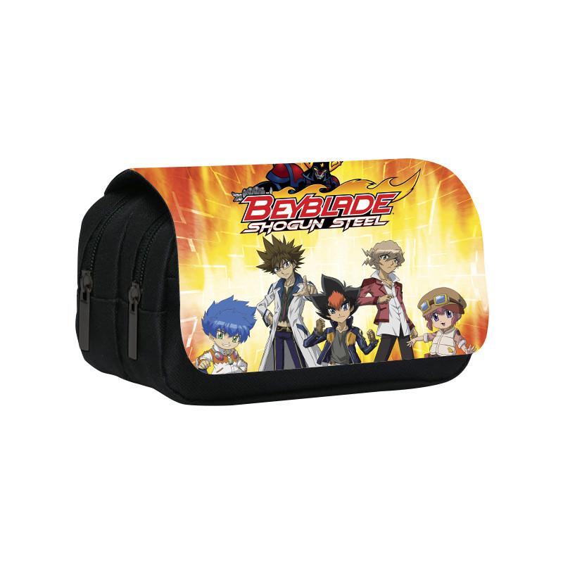 Borsa Portapenne a Doppio Strato con Stampa Personaggi Cartoon Beyblade per Scuola e Viaggio
