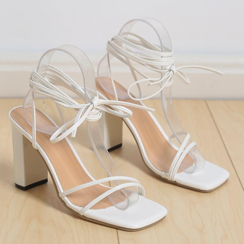 

Summer Women Sexy Square Toe Cross Strappy Stiletto High Heel Sandals Fashion Party Wedding Prom Dress Shoes Elegant Footwear for Ladies 35 белый