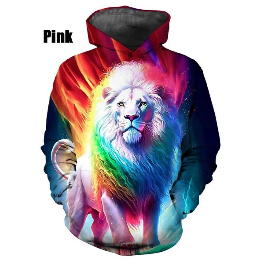 Felpa con cappuccio 3d alla moda con motivo leone, felpe casual a manica lunga, pullover streetwear Harajuku