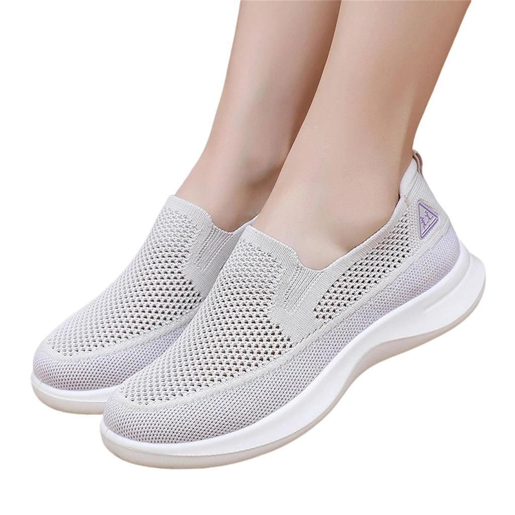 Women Slip On Casual Shoes Lightweight Breathable Flyknit Sneakers Flexible Sole Comfortable Walking Footwear