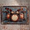 2d Flat 30*20cm, Vintage Drum Set Wall Art, Boho Style Decorative Wooden Sign, Multipurpose, for Living Room, Home Decor, Home Kitchen Garden, Bedroom