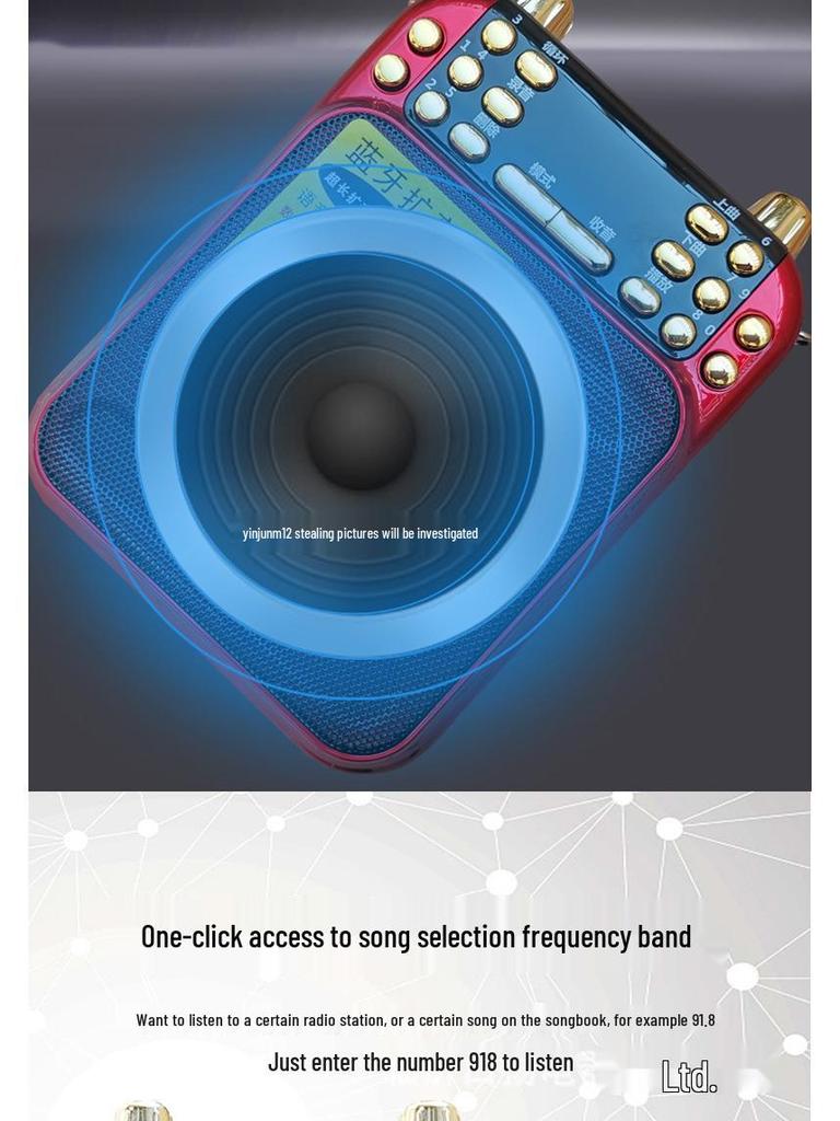 Curated Bluetooth Amplifier: Multifunctional Portable Speaker with High Volume, Card Insertion, Radio, and Four-Battery Power.