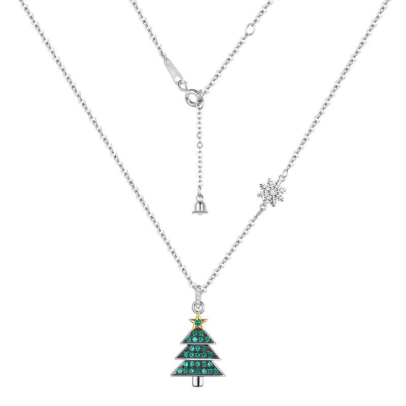 Min Yue Original S925 Silver Necklace with Zircon Christmas Tree Pendant for Women - European & American Style Clavicle Chain