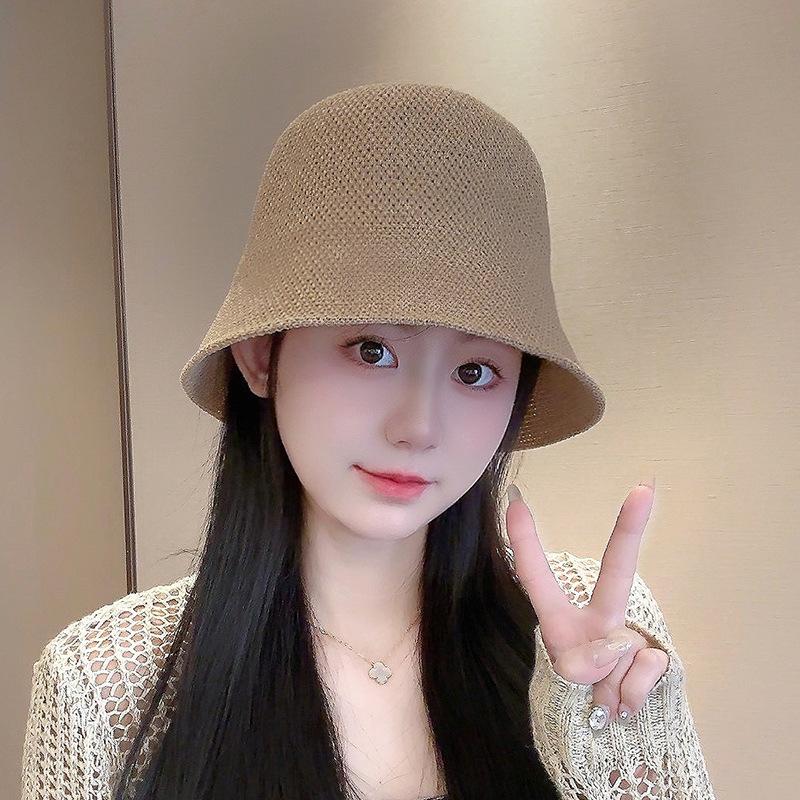 Hat Women's Woven Hollow Straw Hat Summer Breathable Sunshade Sun Protection Hat Outdoor Beach Face Small Versatile Basin Hat