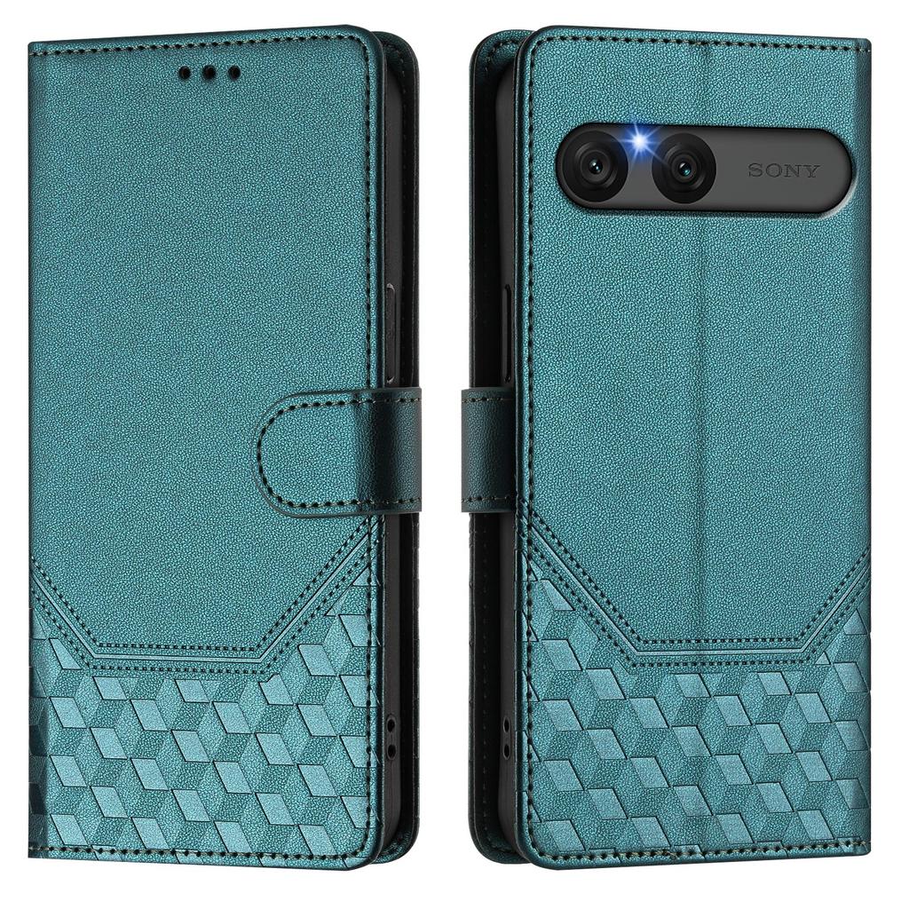 For Sony Xperia 10 VII Case Imprinted Honeycomb RFID Blocking Leather Phone Cover with Strap