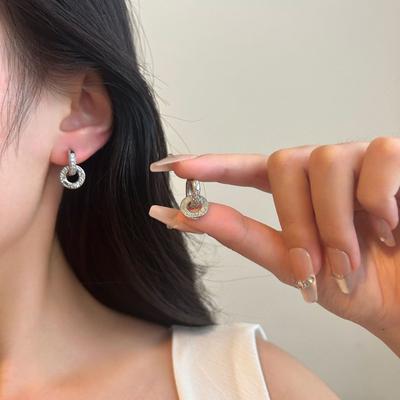 Double Circle Two Wearable Ways Zircon Buckle Earrings For Women Fashion Jewelry