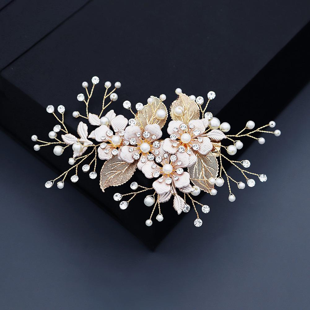 SLBRIDAL Handmade Crystal Rhinestone Alloy Flower Leaf Bridal Hair Clip Barrettes Wedding Hair Accessories Women Hair Jewelry