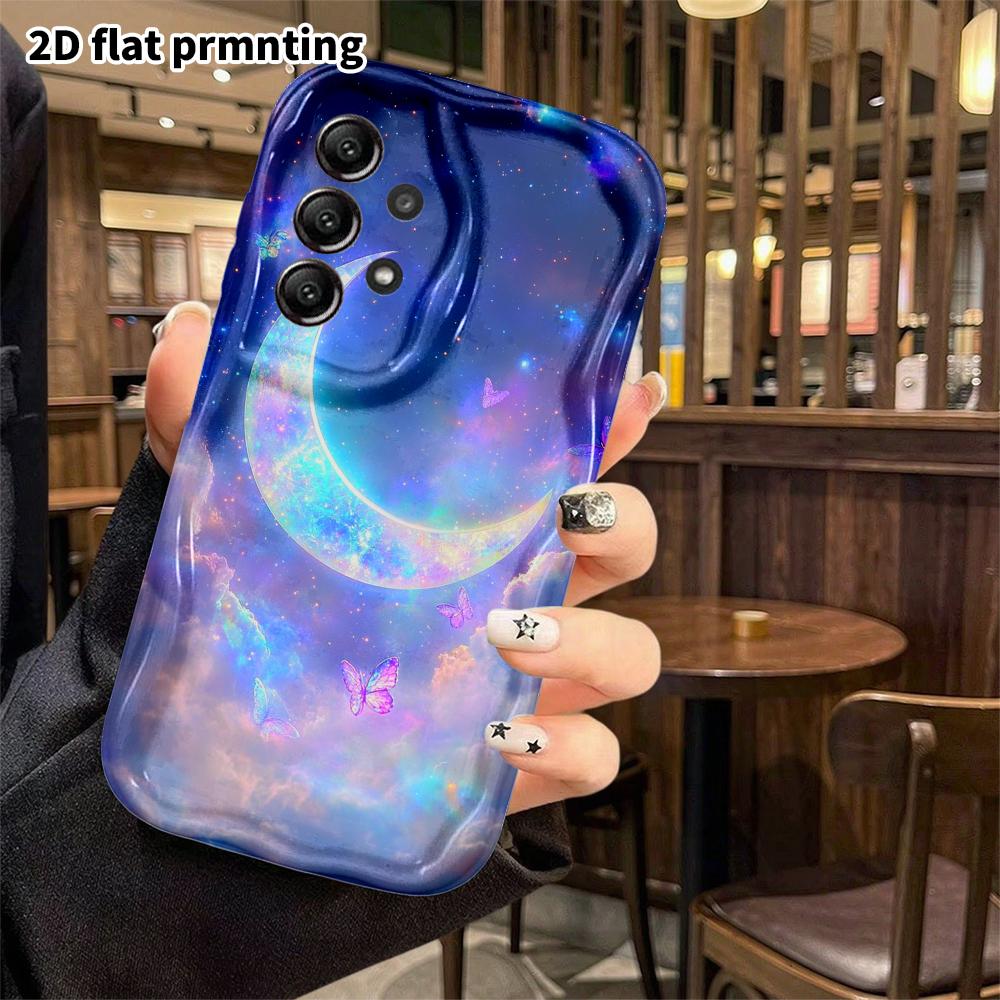 Phone Case: 2D Flat Samsung Galaxy A34 A35 M05 M06 S20 S22 S21 FE Plus 5G Protective Case, Crescent Moon and Butterfly, Christmas and Halloween Gifts