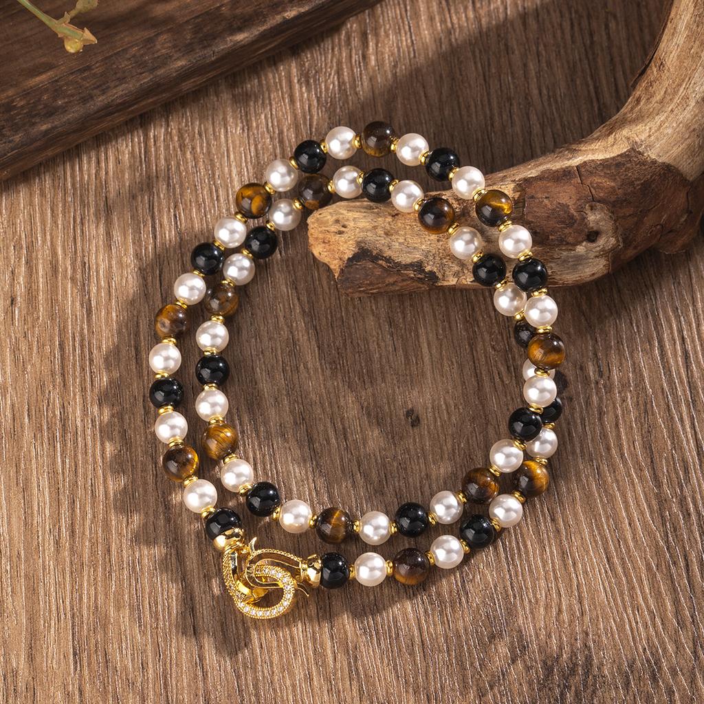 Naturstein-Perlenkette, Perlen-Tigerauge-Armband, hochwertiger Schmuck, Halsketten-Armband-Set