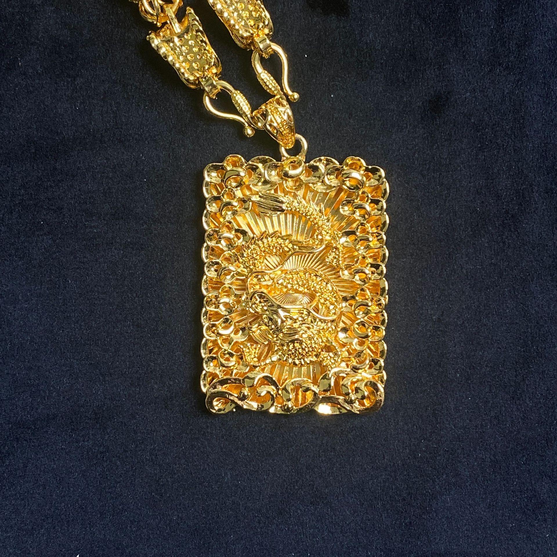 

Позолоченная полая подвеска-дракон, мужское ожерелье - Высококлассный доминирующий стиль