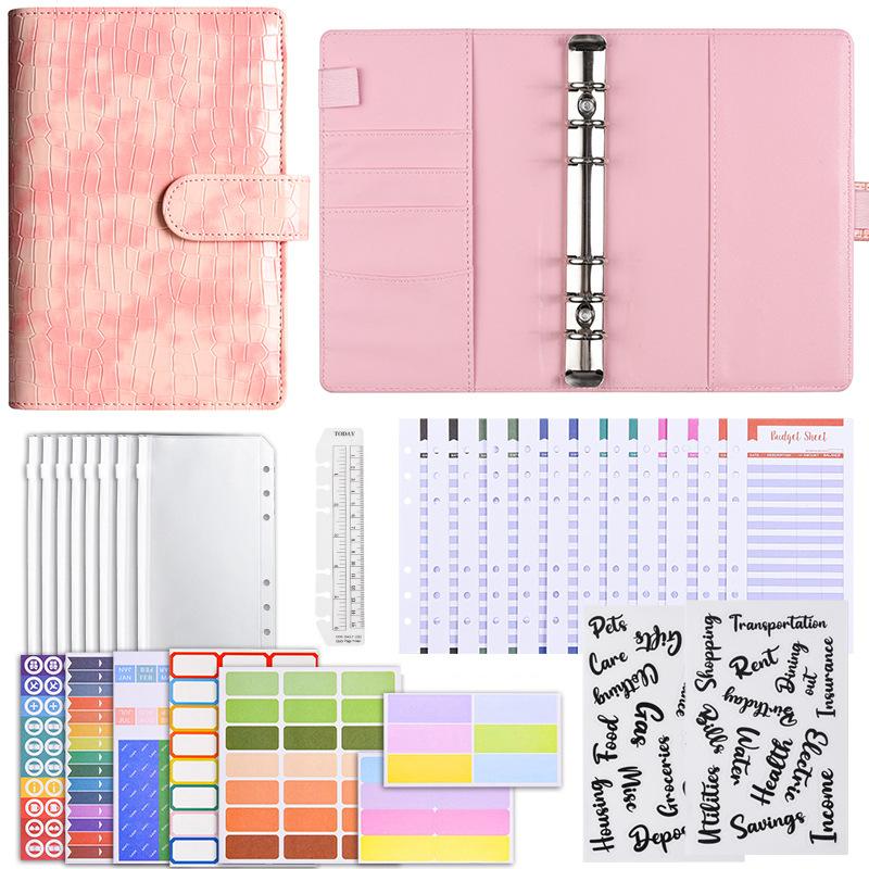 Macaron PU Leather Binder Budget Book A6 Cash Envelope Planner, Creative Finance Organizer Notebook